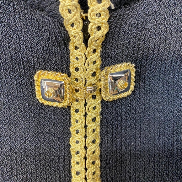 St. John Collection Marie Gray Black Full Zip Cardigan Jacket Gold Trim - Picture 3 of 11